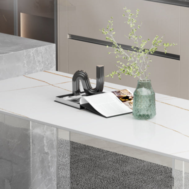 Dining Room Modern Dinette Table Rectangle Acrylic Double Pedestal Dining Table