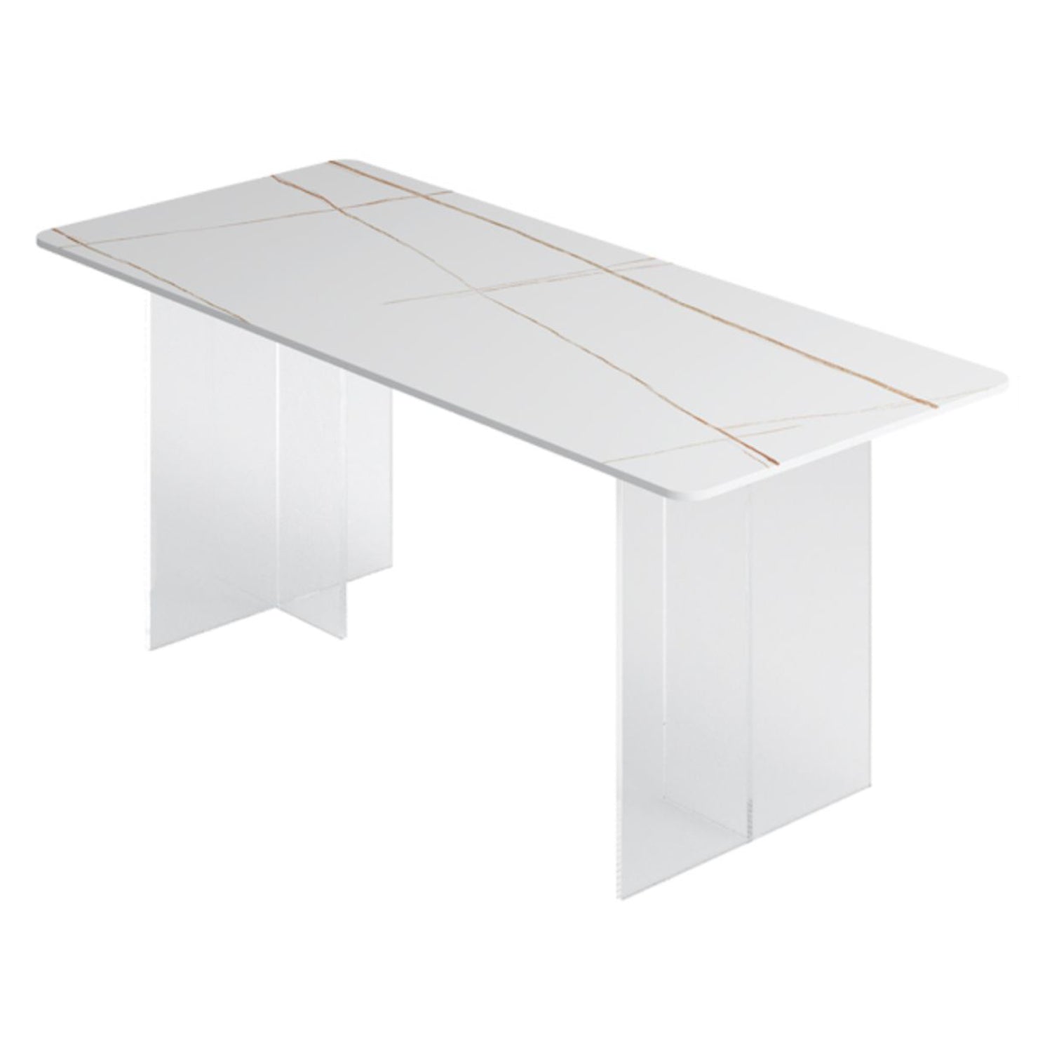 Dining Room Modern Dinette Table Rectangle Acrylic Double Pedestal Dining Table