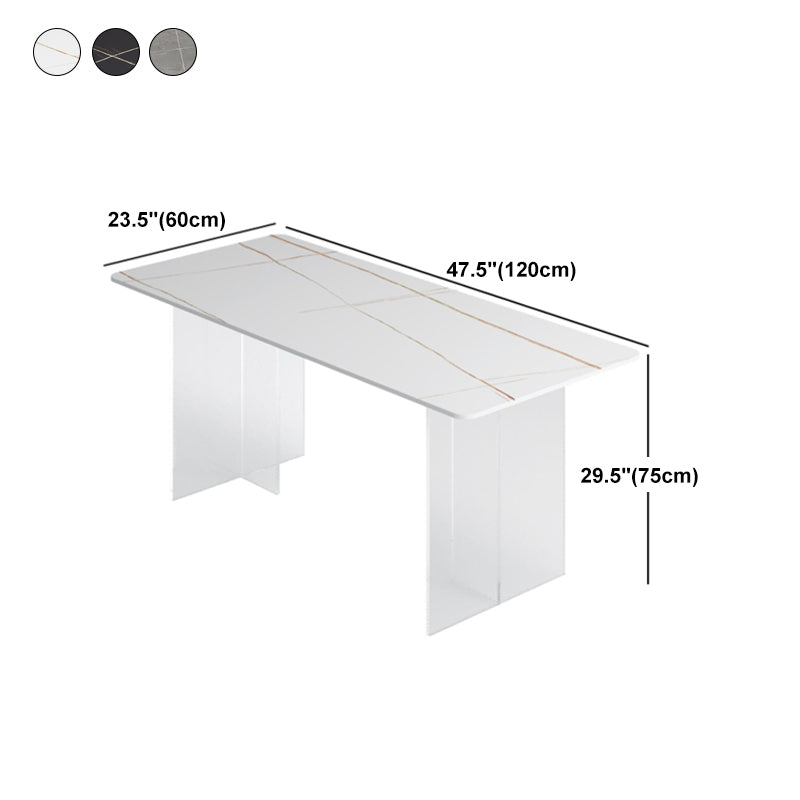 Dining Room Modern Dinette Table Rectangle Acrylic Double Pedestal Dining Table