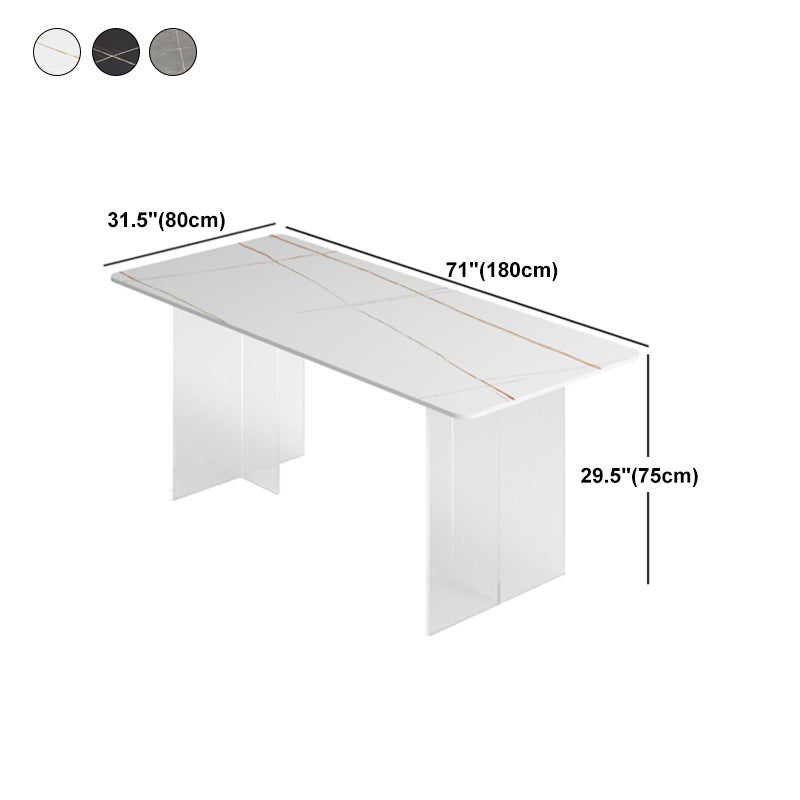 Dining Room Modern Dinette Table Rectangle Acrylic Double Pedestal Dining Table