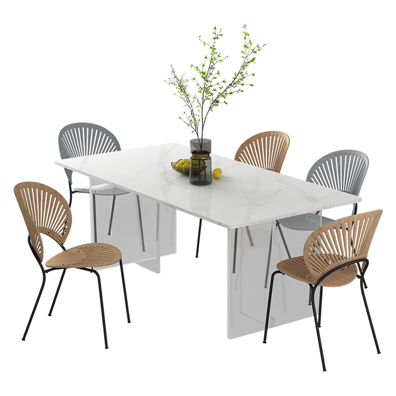 Modern Stone Top Dining Table Rectangle Acrylic Base Counter Dining Table