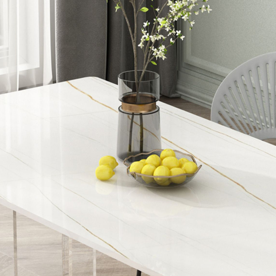 Modern Stone Top Dining Table Rectangle Acrylic Base Counter Dining Table