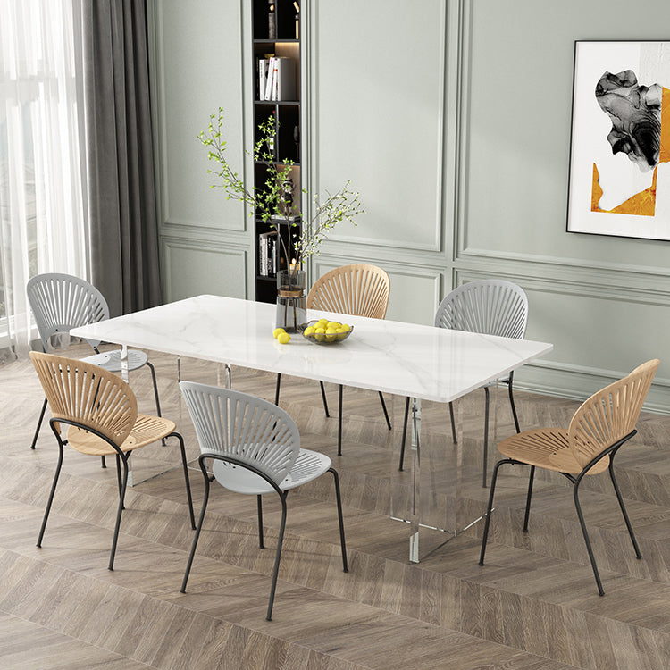 Modern Stone Top Dining Table Rectangle Acrylic Base Counter Dining Table