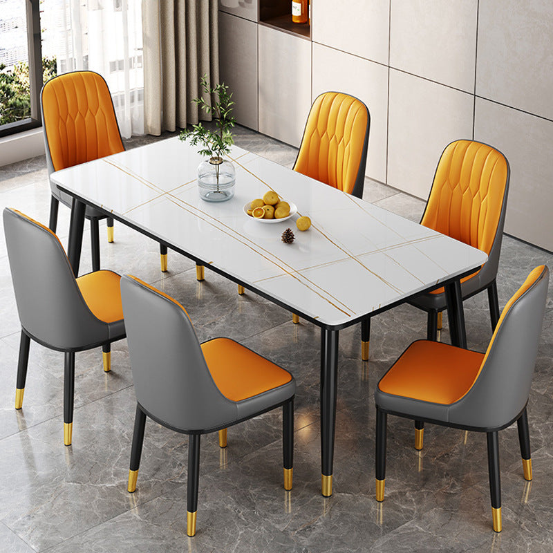 Metal 4 Legs Dining Table Contemporary Rectangle Stone Top Dining Table for Living Room