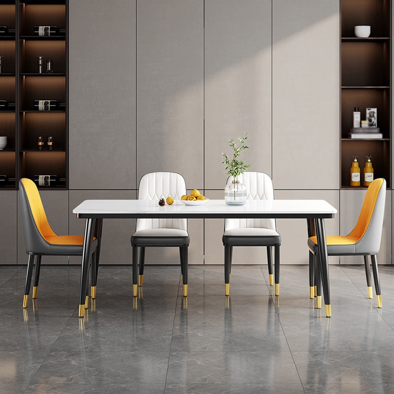 Metal 4 Legs Dining Table Contemporary Rectangle Stone Top Dining Table for Living Room