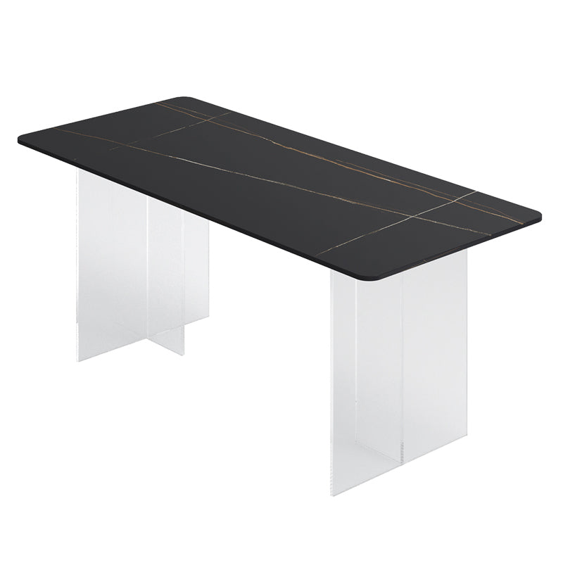 Rectangle Stone Modern Dining table Clear Double Pedestal Dining Table
