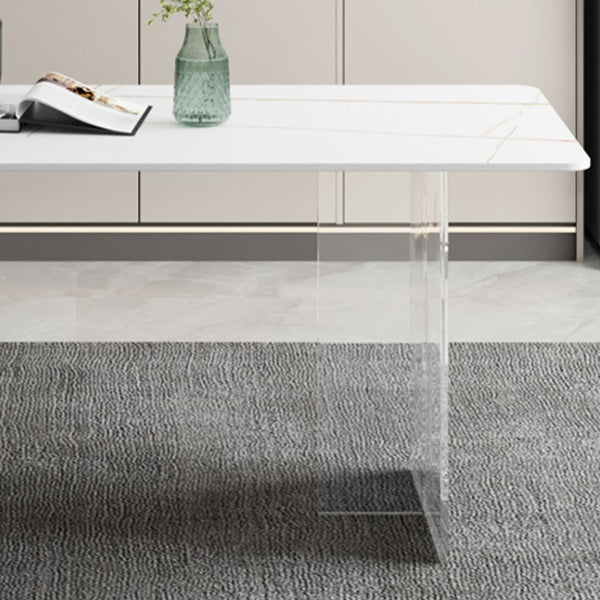 Rectangle Stone Modern Dining table Clear Double Pedestal Dining Table