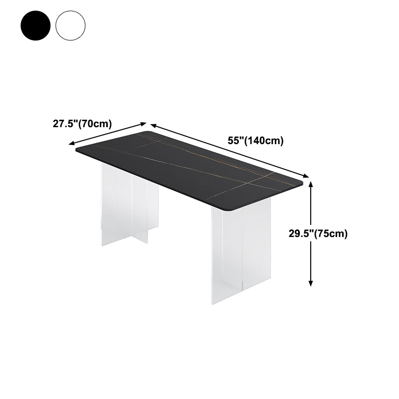 Rectangle Stone Modern Dining table Clear Double Pedestal Dining Table
