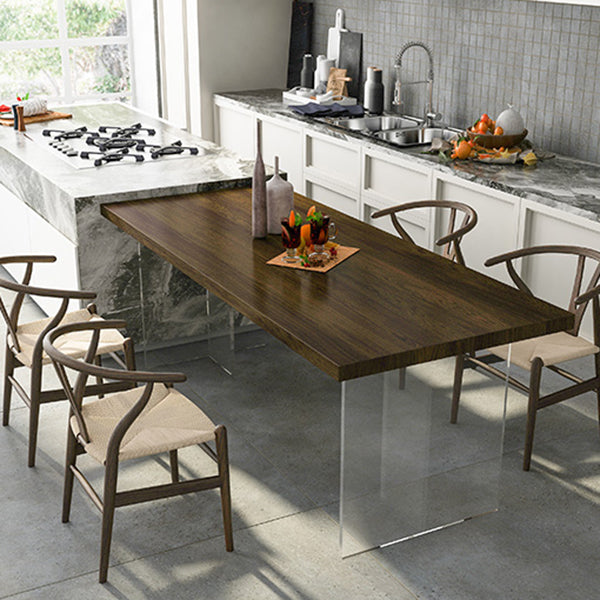 Solid Wood and Acrylic Dinner Table Modern Fixed Table Double Pedestal Dining Table