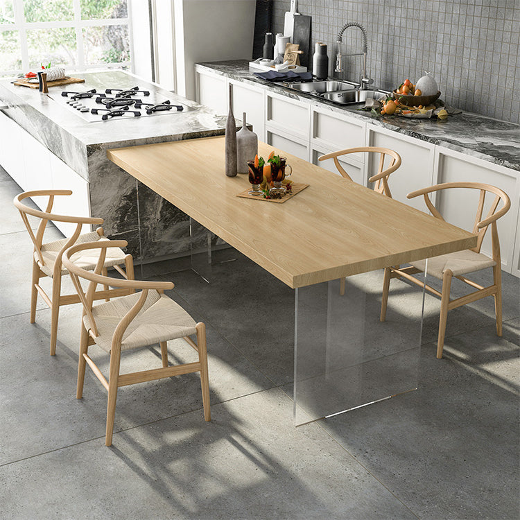 Solid Wood and Acrylic Dinner Table Modern Fixed Table Double Pedestal Dining Table
