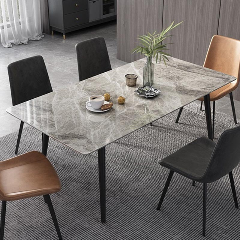 Glam Style Stone Dining Table 4 Black Legs Table Home Rectangle Dining Table