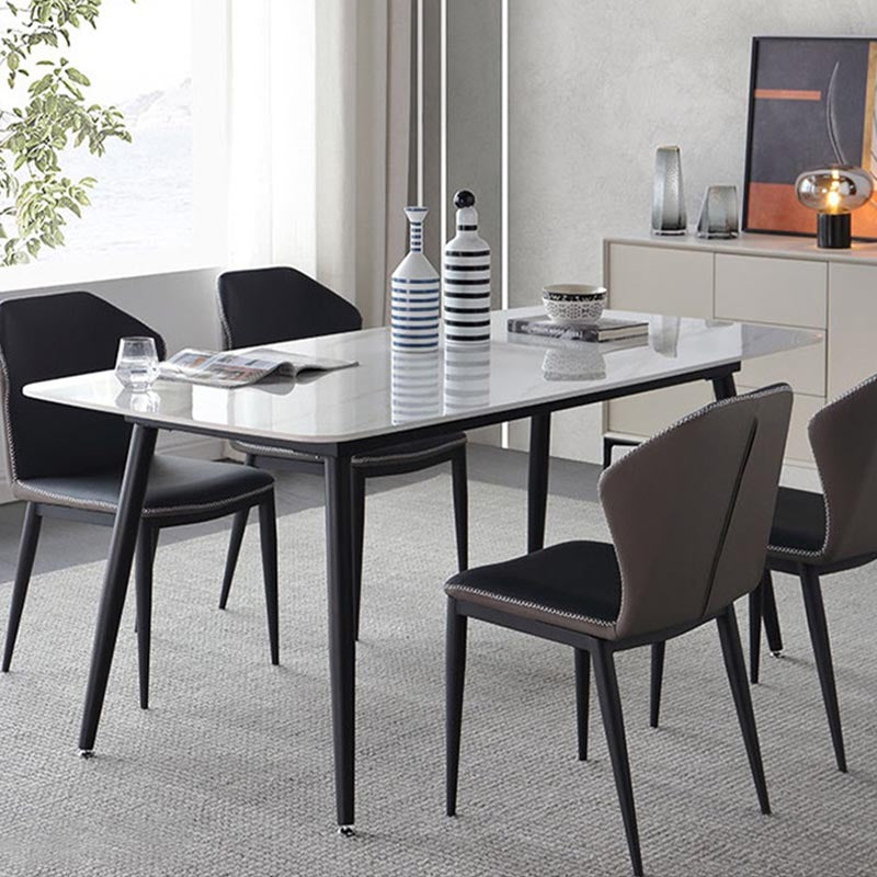 Glam Style Stone Dining Table 4 Black Legs Table Home Rectangle Dining Table