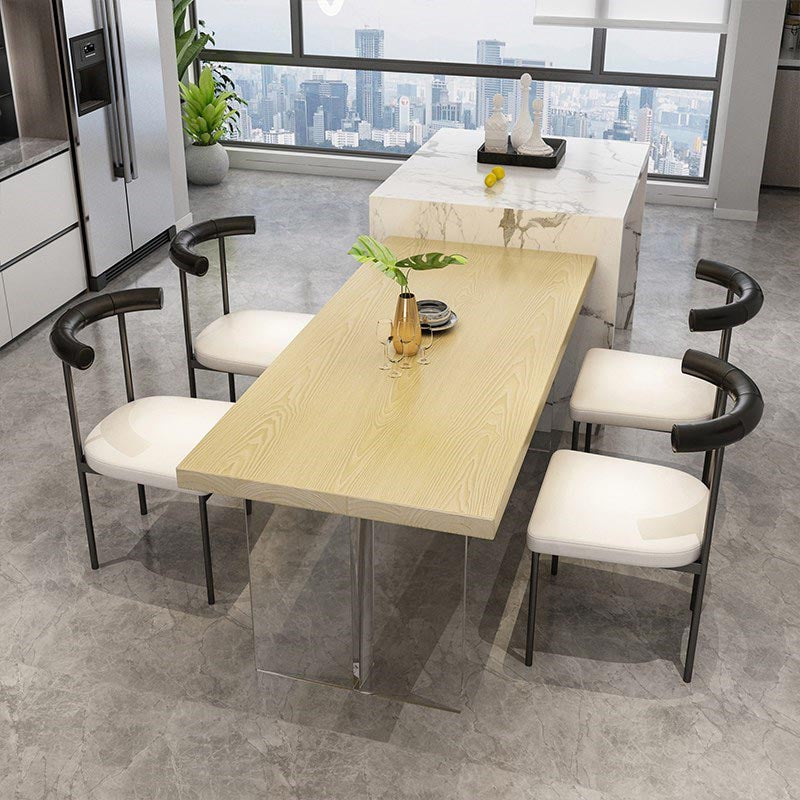 Mesa de comedor con tapa de madera rectangular, mesa de cocina con base de acrílico transparente moderna