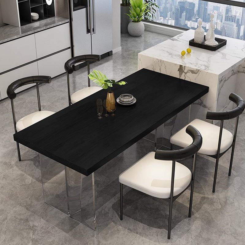 Mesa de comedor con tapa de madera rectangular, mesa de cocina con base de acrílico transparente moderna