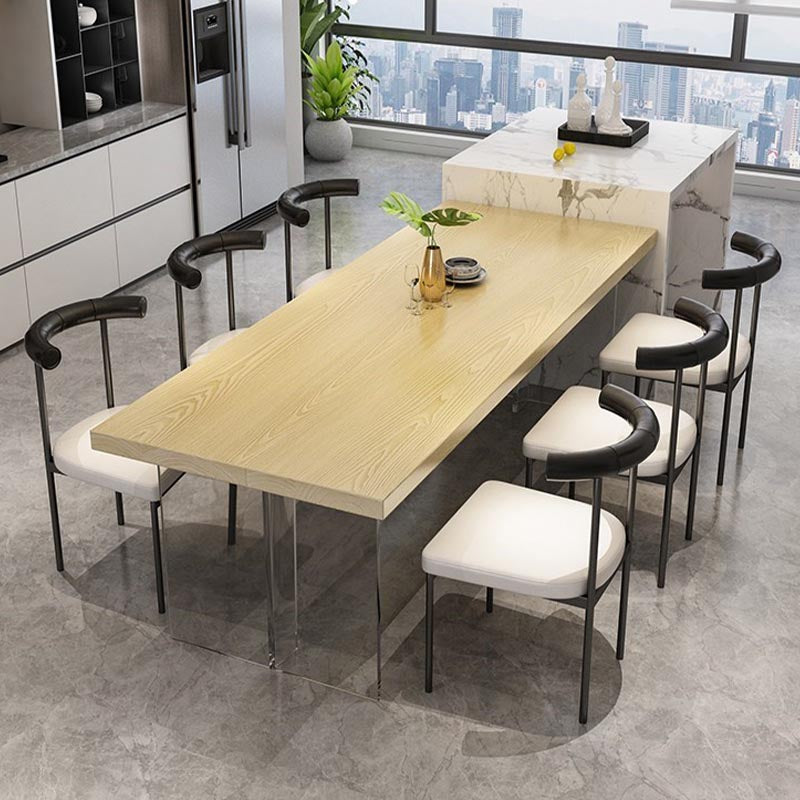 Mesa de comedor con tapa de madera rectangular, mesa de cocina con base de acrílico transparente moderna