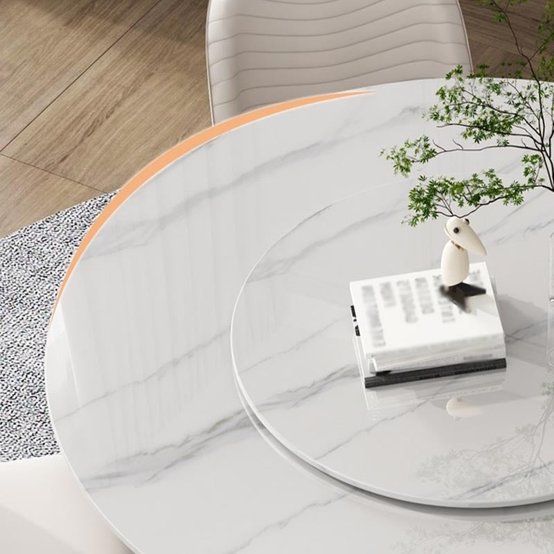 Modern Round Dinette Table Metal Base Pedestal Stone Top Dining Table in White