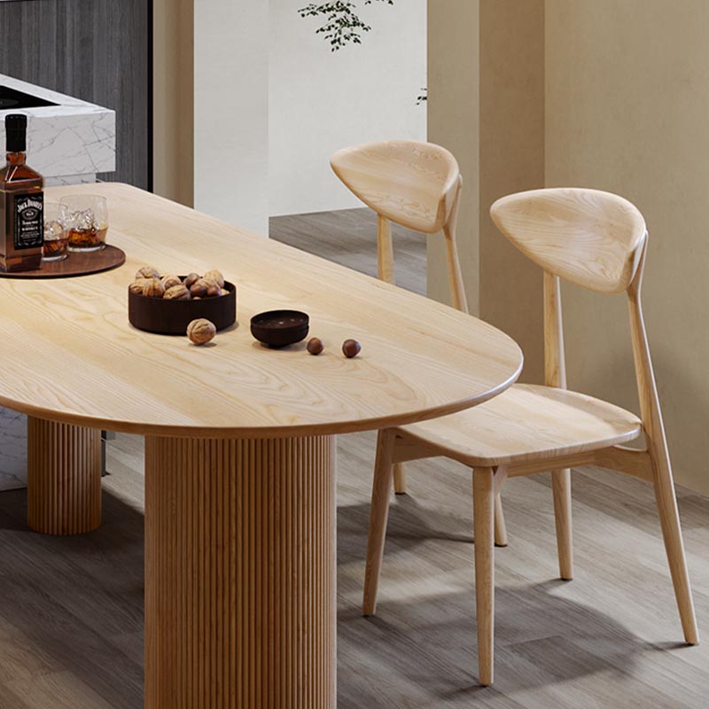 Modern Wood Top Oval Dinette Table Wood Base Dining Table for Living Room