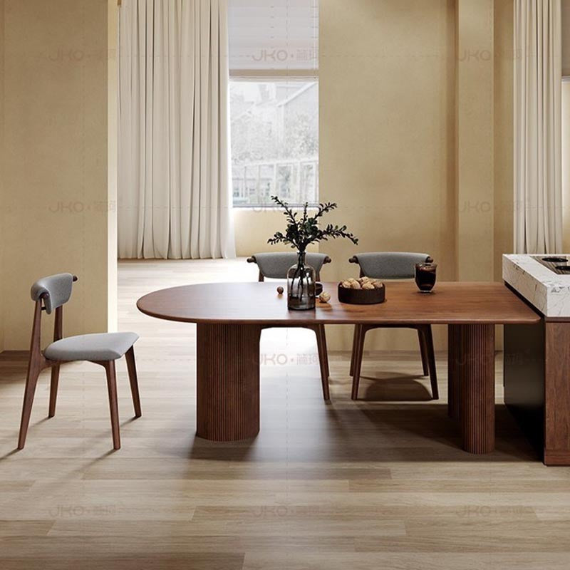 Modern Wood Top Oval Dinette Table Wood Base Dining Table for Living Room