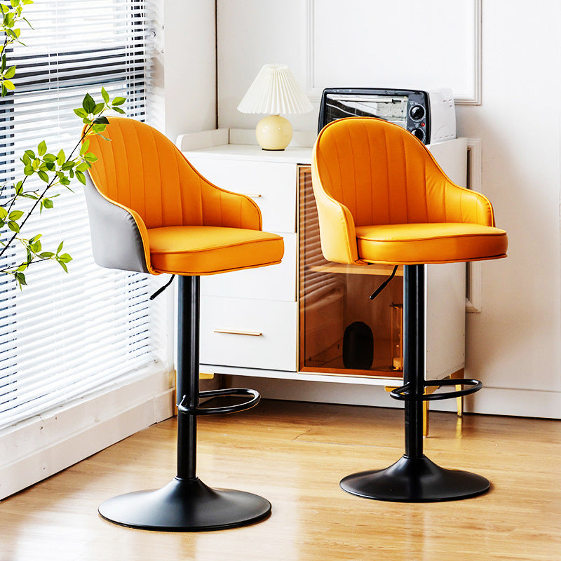 Contemporary Metal Bar and Counter Stool Low Back Stool with Pedestal Base