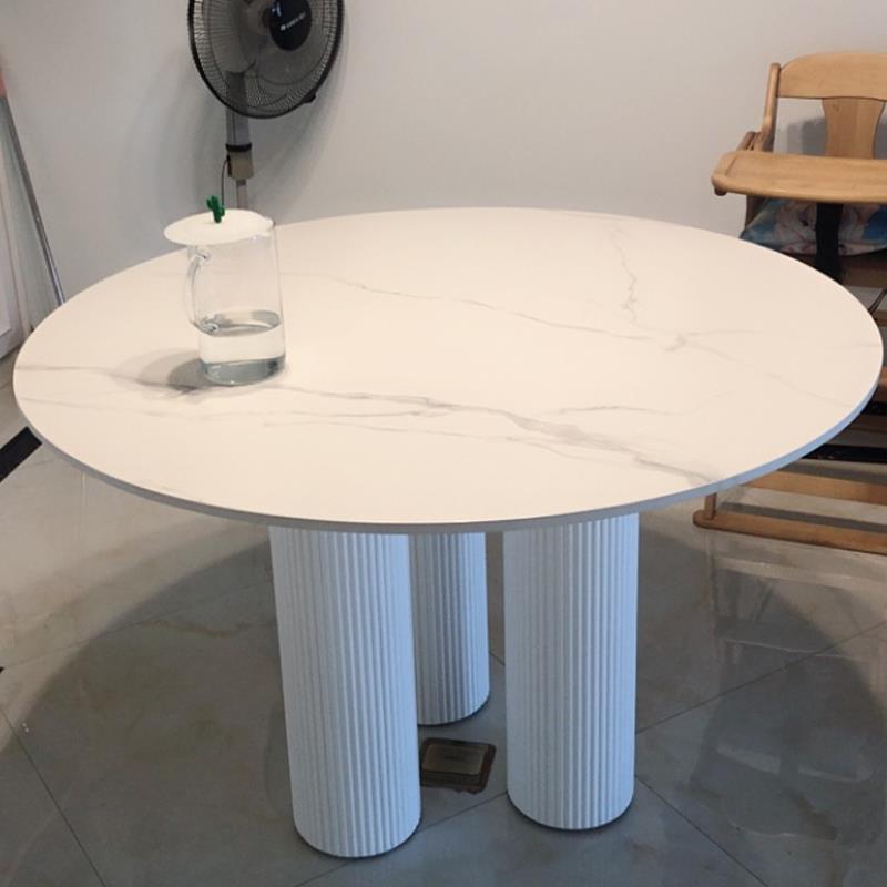 Modern Dining Table Stone and Metal Three Pedestal Dining Table for Living Room