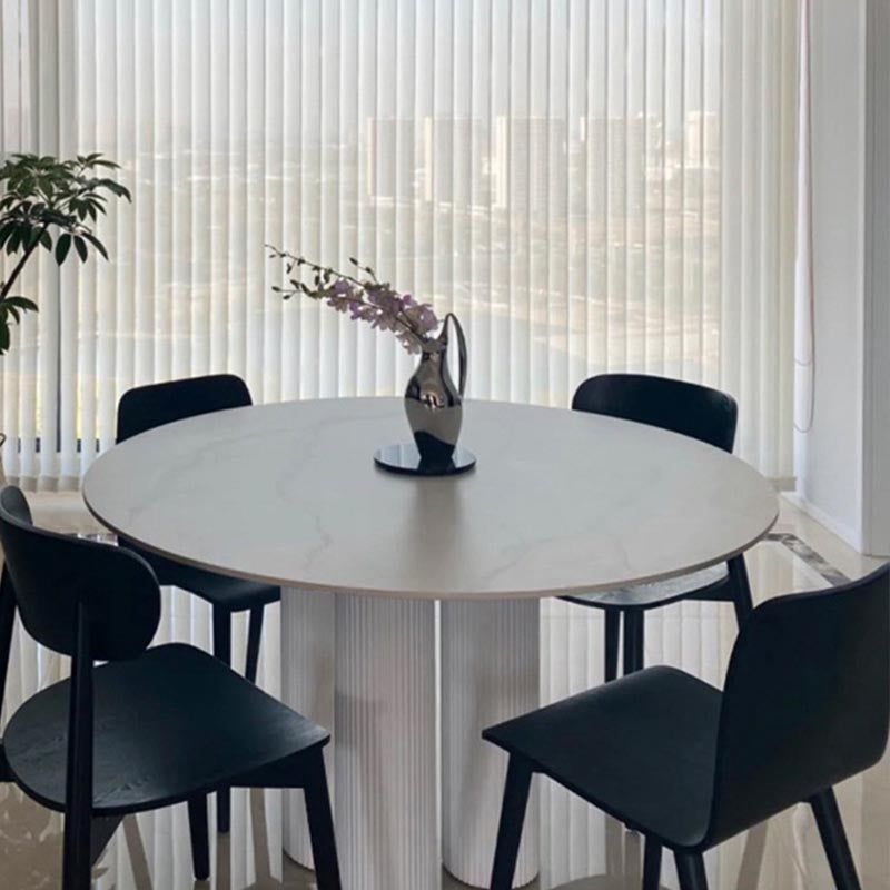 Modern Dining Table Stone and Metal Three Pedestal Dining Table for Living Room