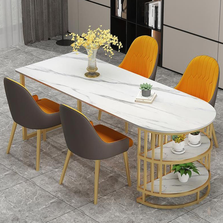 White Stone Top Dinner Room Kitchen Table Modern Metal Base Dinner Table