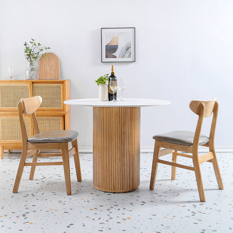 Modern Round Standard Height Dining Table Natural Base Pedestal Casual Dining Table