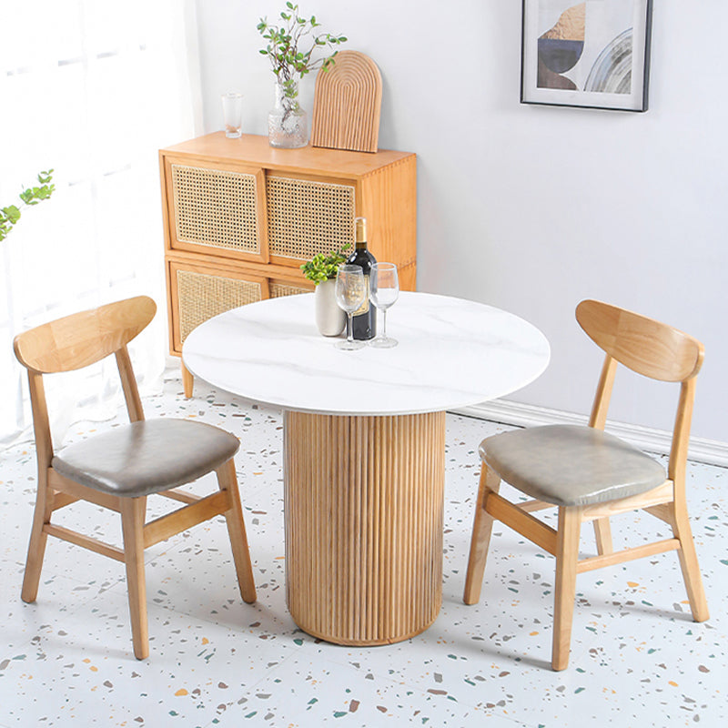 Modern Round Standard Height Dining Table Natural Base Pedestal Casual Dining Table