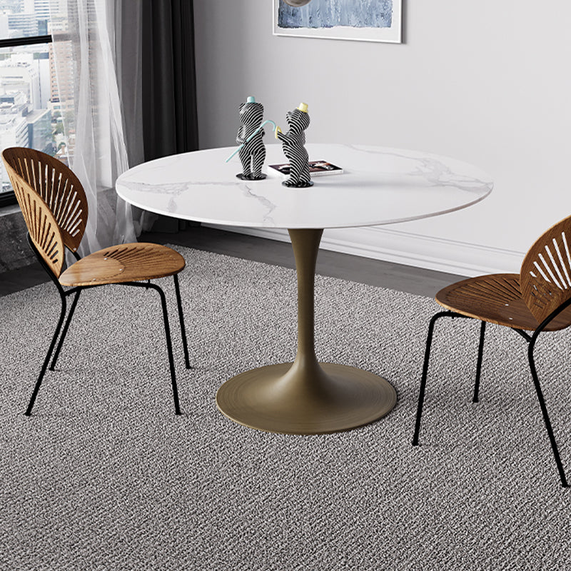 Simple Round Stone Top Dining Table Metal Base Dining Table for Living Room