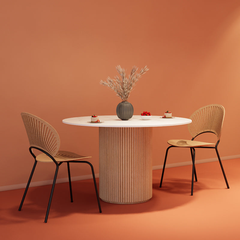 Simple Round Top Dining Table Solid Wood Base Dining Table for Living Room