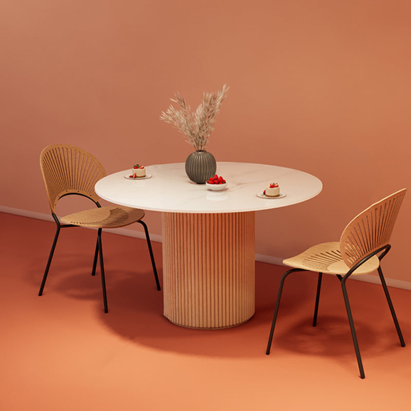 Simple Round Top Dining Table Solid Wood Base Dining Table for Living Room