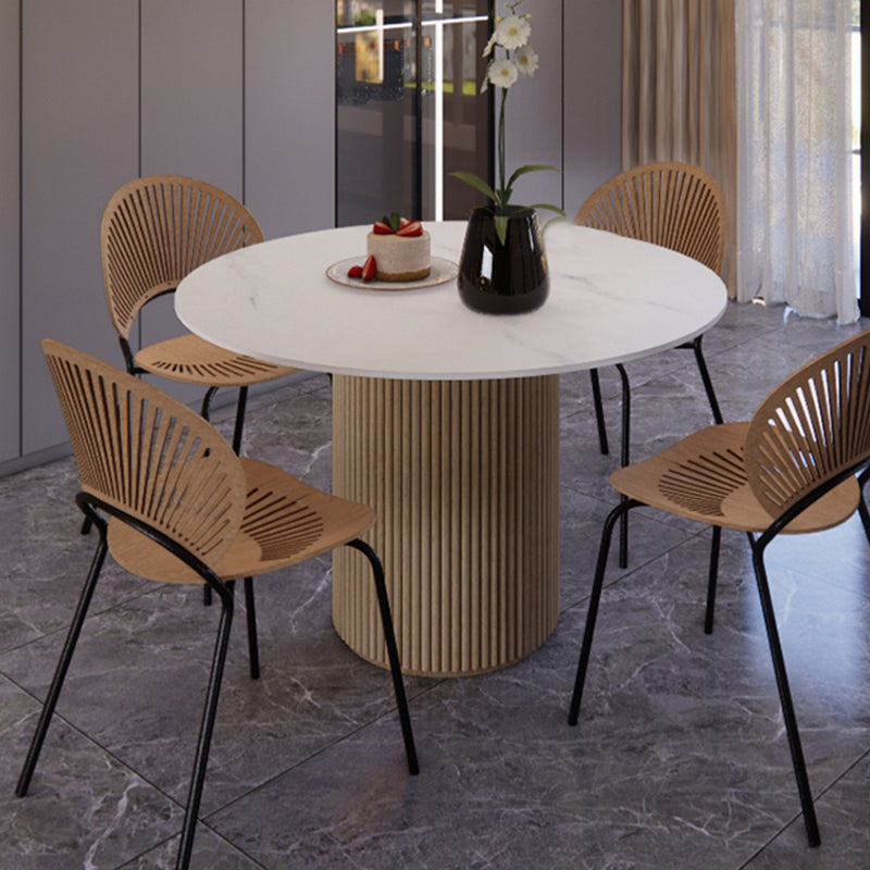 Simple Round Top Dining Table Solid Wood Base Dining Table for Living Room