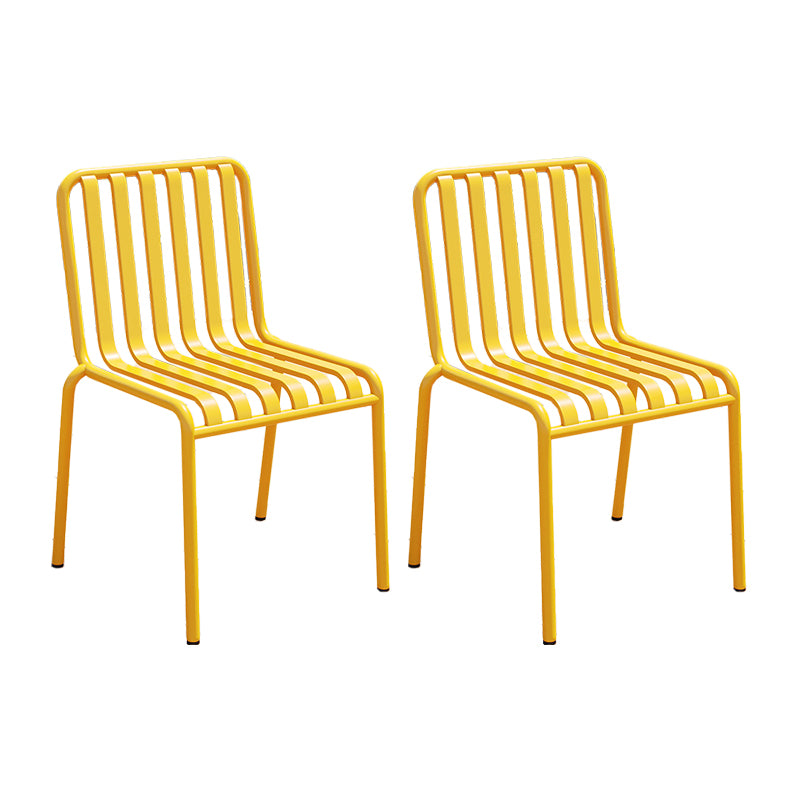 Contemporary Metal Patio Dining Side Chair Slat Back Side Chair
