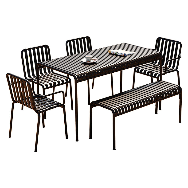Contemporary Metal Patio Dining Side Chair Slat Back Side Chair