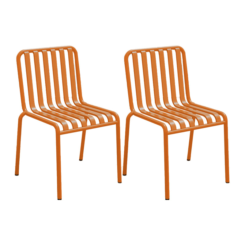 Contemporary Metal Patio Dining Side Chair Slat Back Side Chair