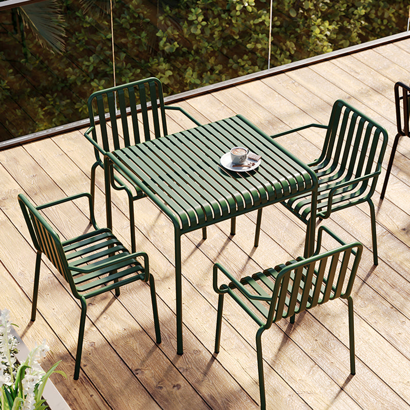 Contemporary Metal Patio Dining Side Chair Slat Back Side Chair