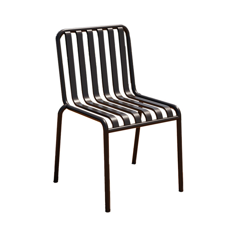 Contemporary Metal Patio Dining Side Chair Slat Back Side Chair