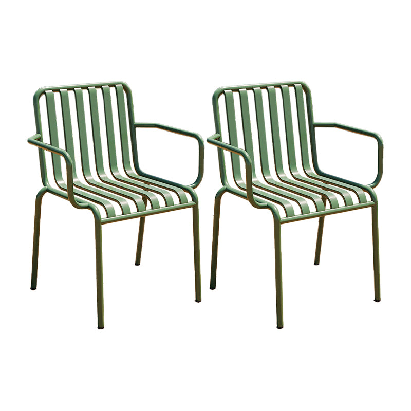 Contemporary Metal Patio Dining Side Chair Slat Back Side Chair