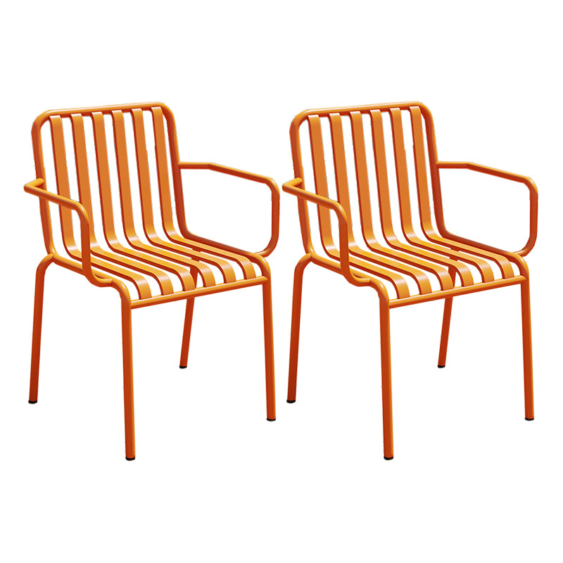 Contemporary Metal Patio Dining Side Chair Slat Back Side Chair