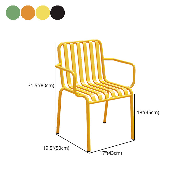 Contemporary Metal Patio Dining Side Chair Slat Back Side Chair