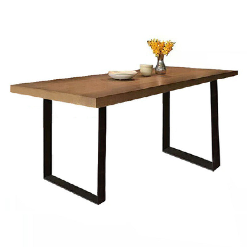 Industrial Rectangle Wood Table Standard Height Dining Table with Double Pedestal Base