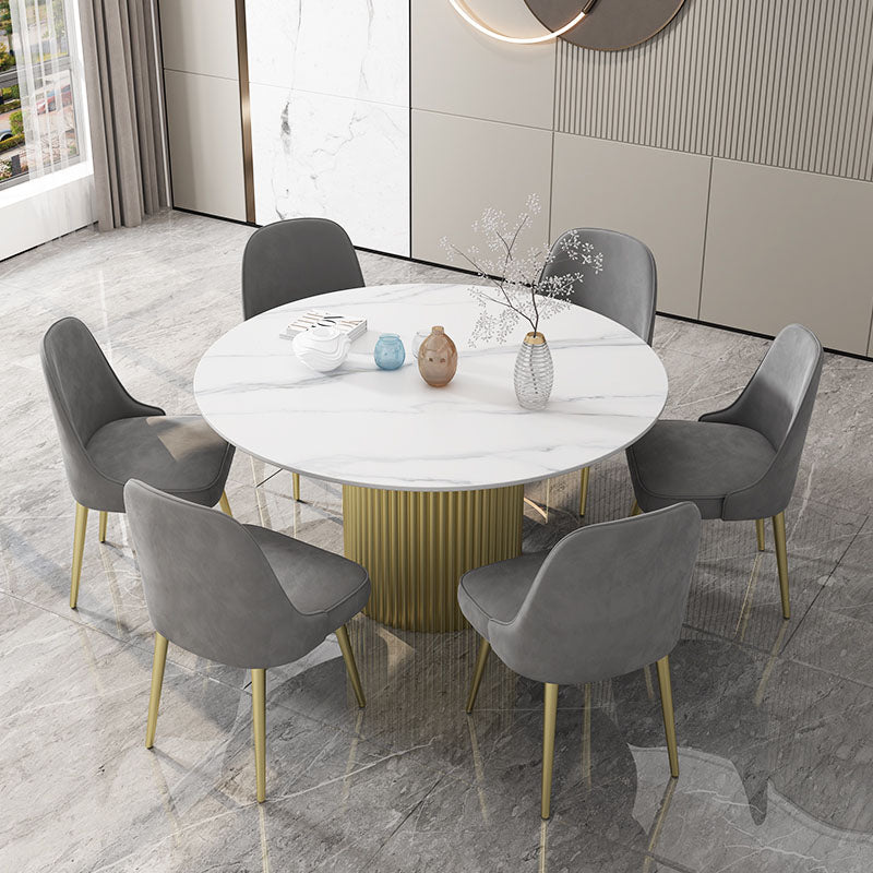 Glam 1/7 Pieces Dining Set Circular Stone Dining Table for Kitchen