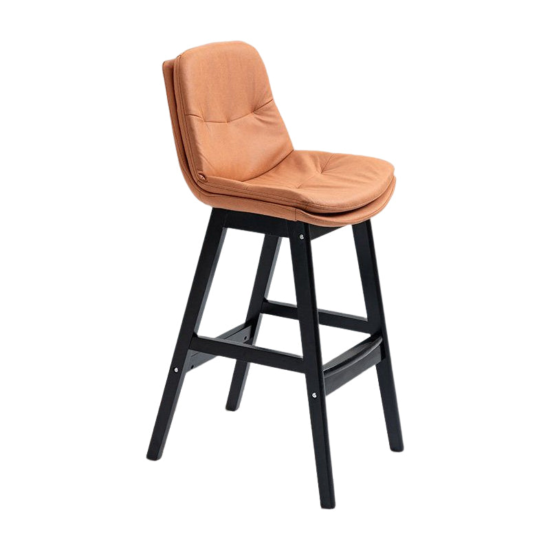 Scandinavian Upholstered Footrest Low Back Stool 27.95'' Rubberwood Bar Stool