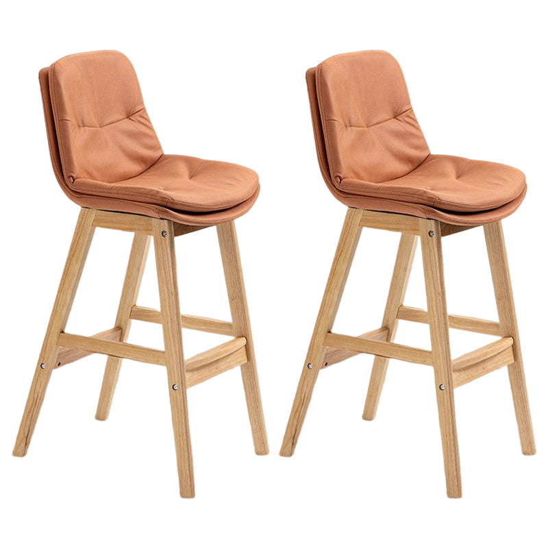 Scandinavian Upholstered Footrest Low Back Stool 27.95'' Rubberwood Bar Stool