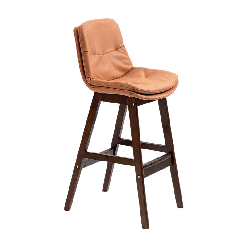 Scandinavian Upholstered Footrest Low Back Stool 27.95'' Rubberwood Bar Stool