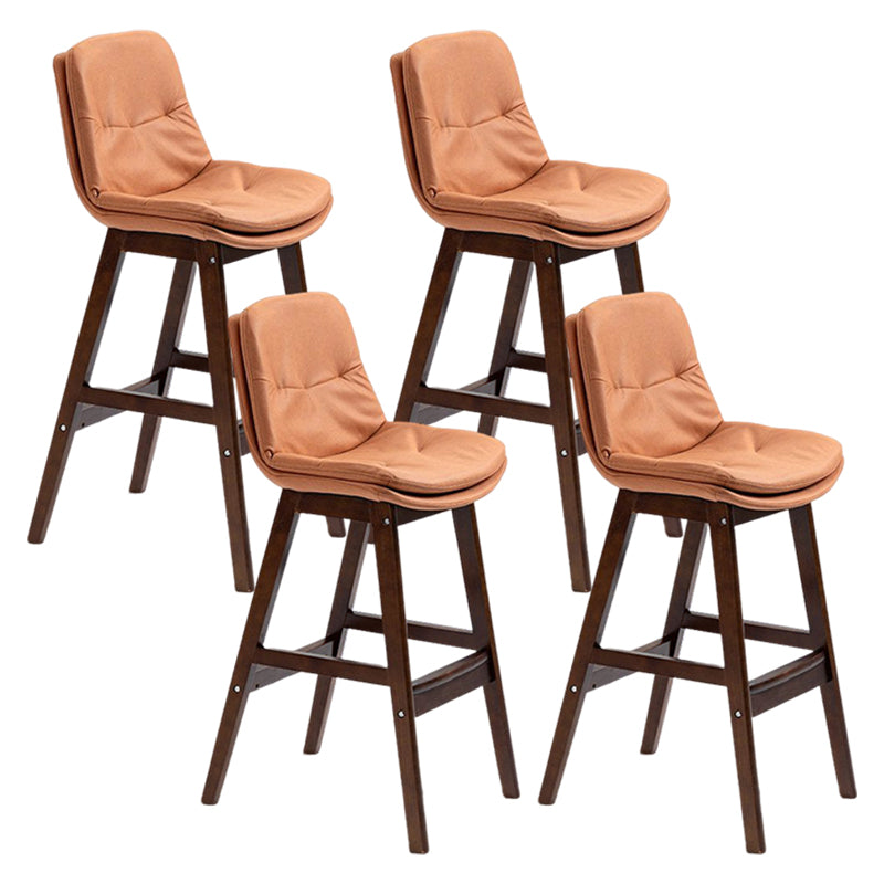 Scandinavian Upholstered Footrest Low Back Stool 27.95'' Rubberwood Bar Stool