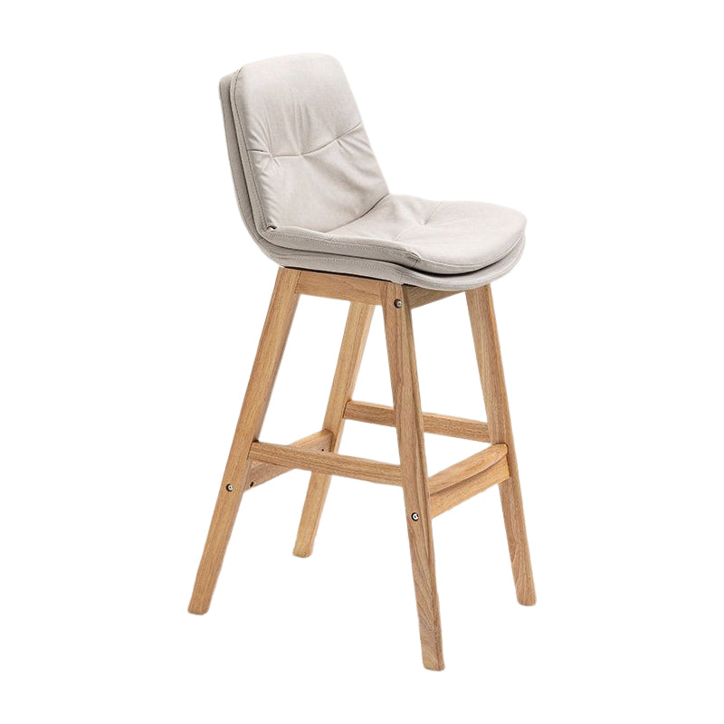 Scandinavian Upholstered Footrest Low Back Stool 27.95'' Rubberwood Bar Stool