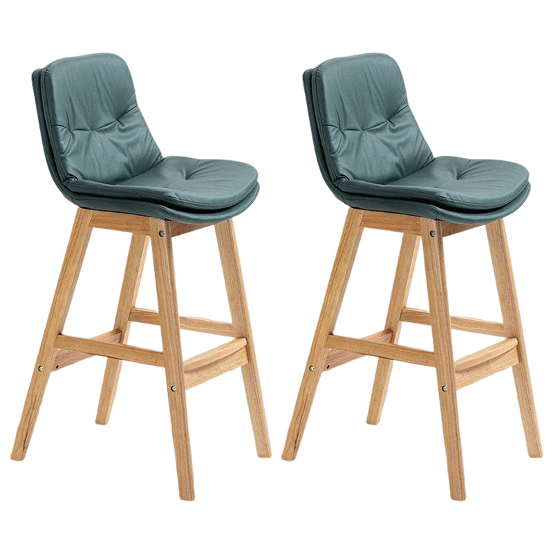 Scandinavian Upholstered Footrest Low Back Stool 27.95'' Rubberwood Bar Stool