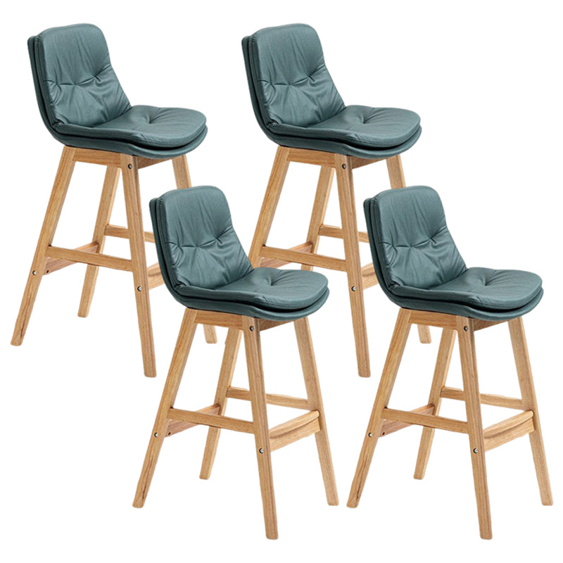 Scandinavian Upholstered Footrest Low Back Stool 27.95'' Rubberwood Bar Stool