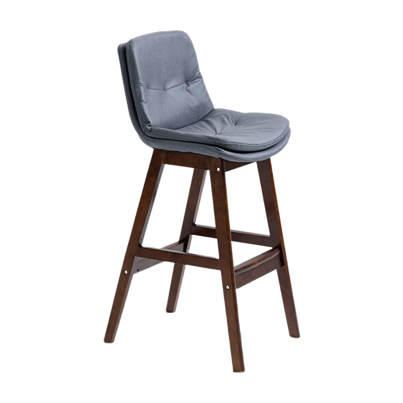 Scandinavian Upholstered Footrest Low Back Stool 27.95'' Rubberwood Bar Stool